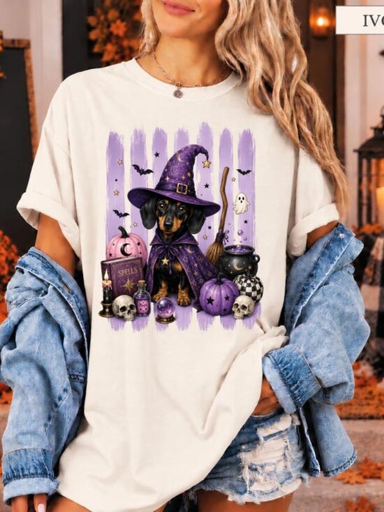 Tops - Spooky Halloween Dog T-Shirt, Cute Halloween Shirt